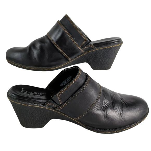 Born BOC Women's 7 Black Leather Slip-On Heeled Mules Clogs Shoes Buckle Boho - Picture 3 of 10